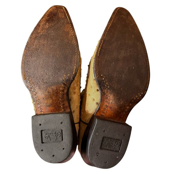 Rancho Western Boots Mens Cream Ostrich Print Point Toe Cowboy MEX 26.5E (9.5E) - Picture 6 of 9